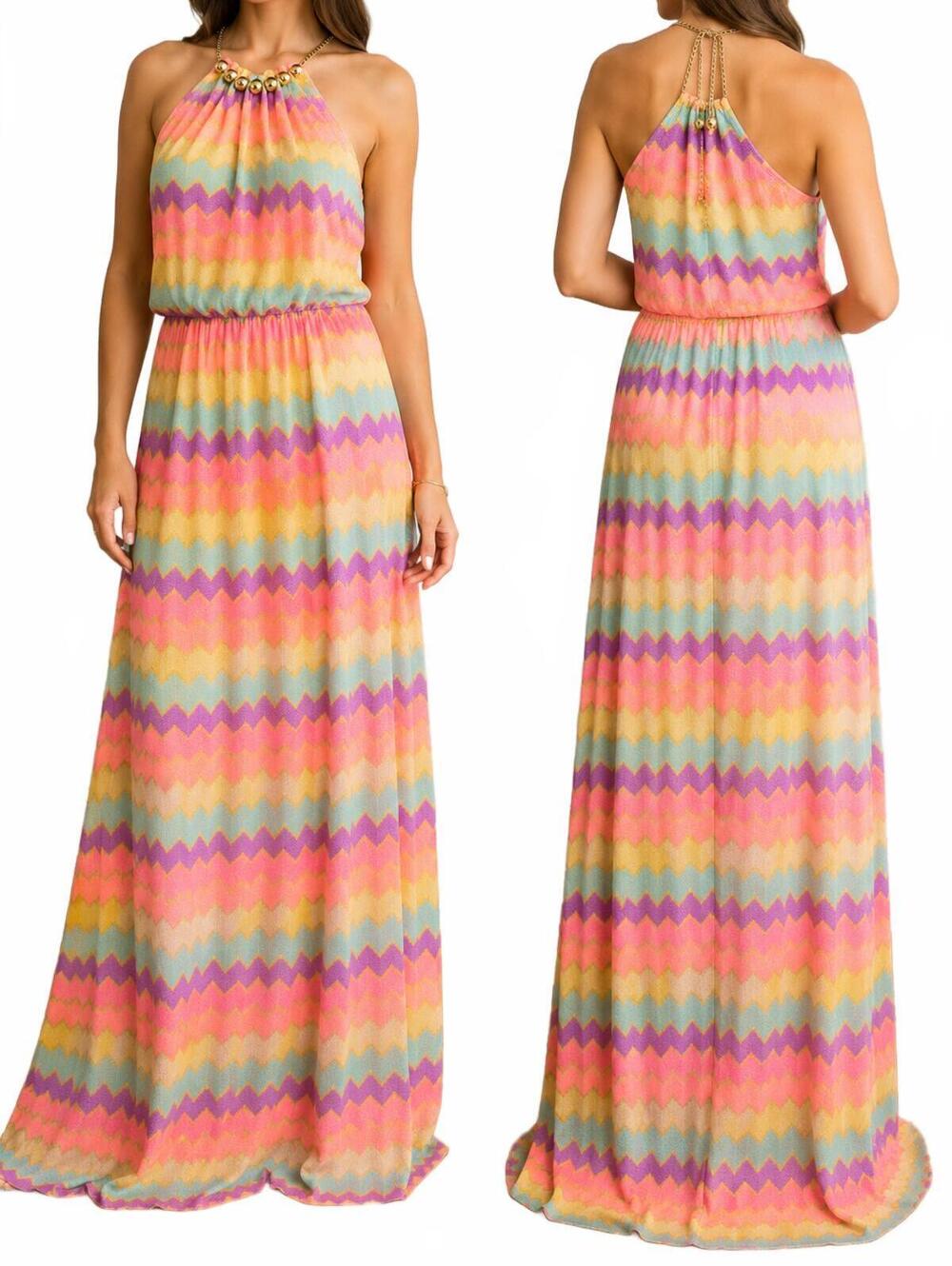 Lilly Pulitzer Maxi Dress In A Vibrant Multicolor Chevron Print Featuring Shades